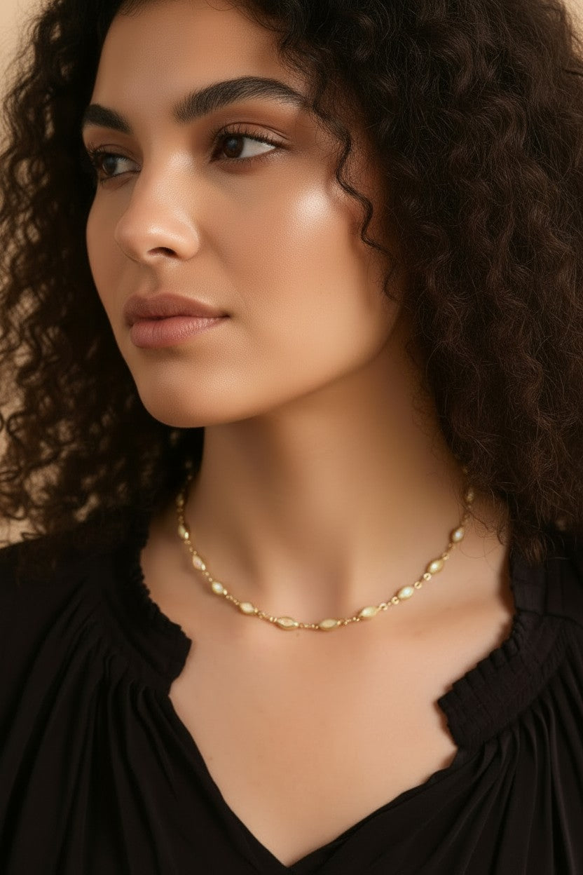 18k Gold Filled Ellipse Opal Choker Necklace