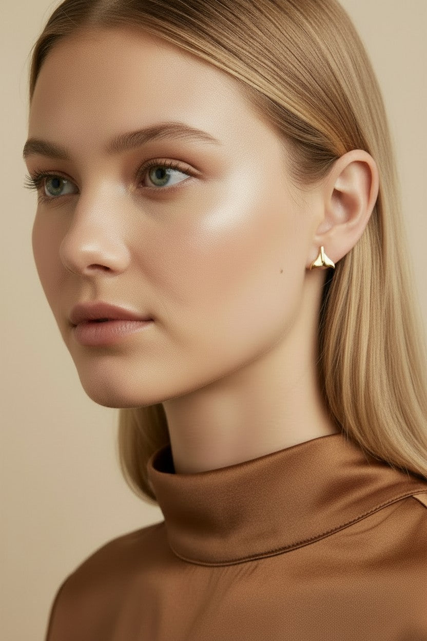 18k Gold Filled Mini Whale Tail Stud Earrings