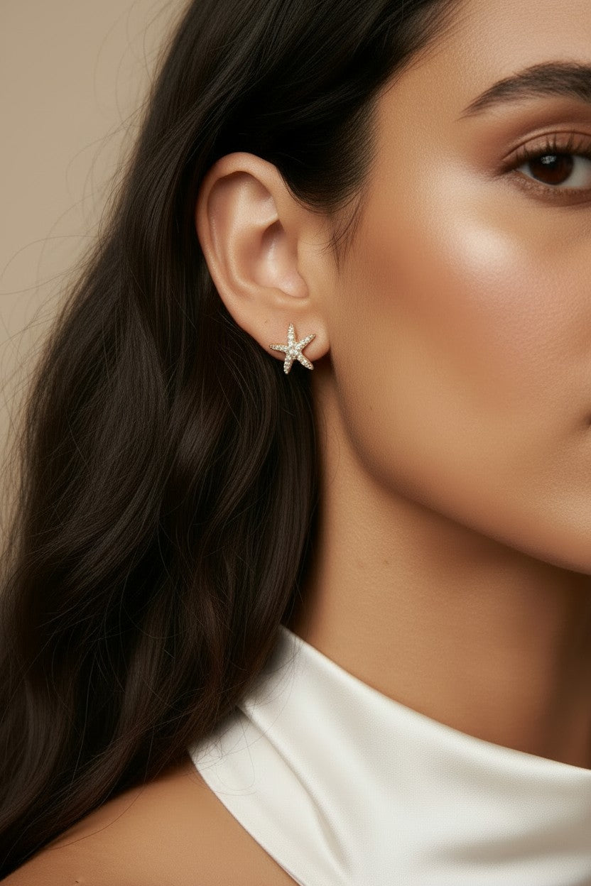 ⭐ 18k Gold Filled Pavé CZ Sea Star Stud Earrings — The Ocean on Your Ear. All Sparkle.