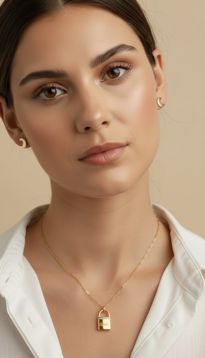 🔐 18k Gold Filled "Oui" Love Lock Pendant — Paris on the Neckline. Love, Locked. Always.