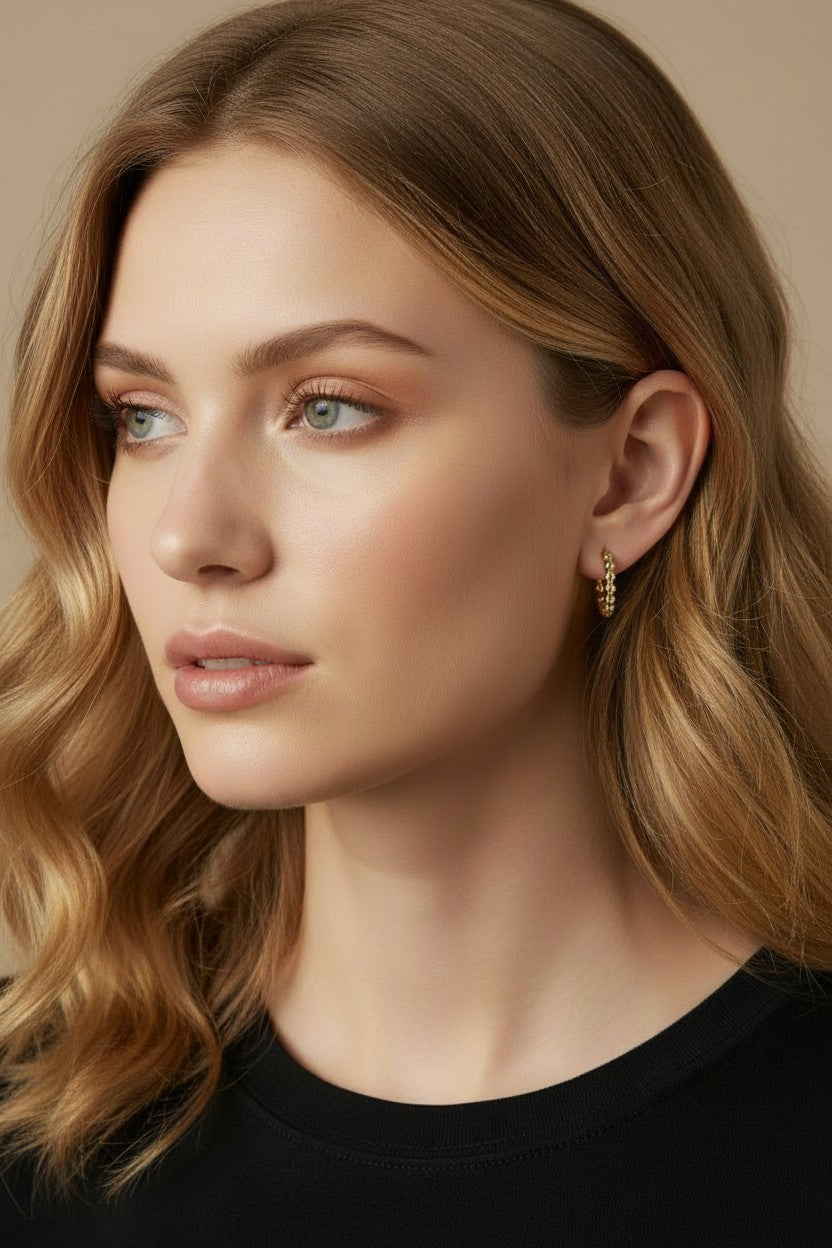 Beaded Clicker Hoop Earrings for Women - Small Gold Hoops