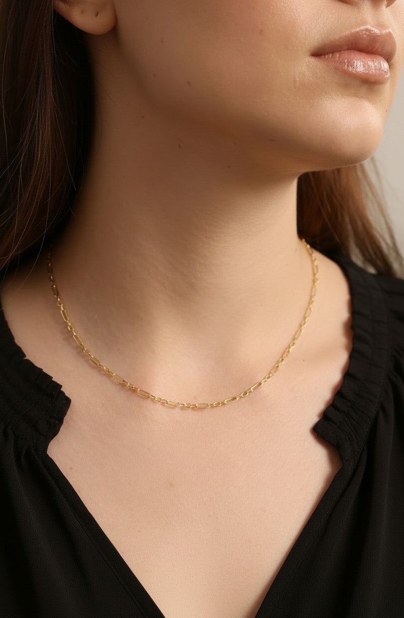 ✨ 18k Gold Filled 2.1mm 3x1 Paperclip Necklace — The Pattern, Refined. The Look, Elevated.