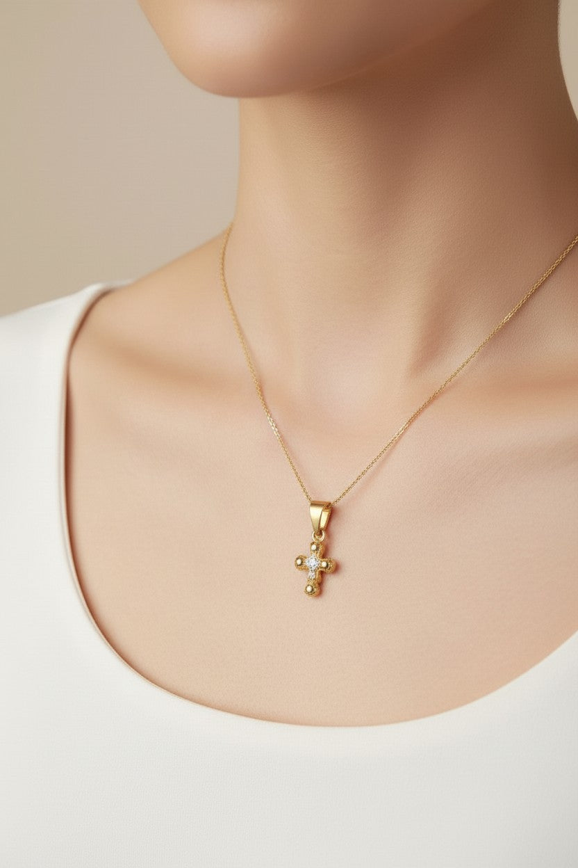 18k Gold Filled Mini Bead Cross Charm