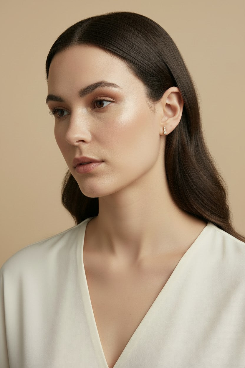 ✨ 18k Gold Filled Micro CZ Bar Stud Earrings — The Slimmest Line. AAAAA Sparkle All the Way Along.