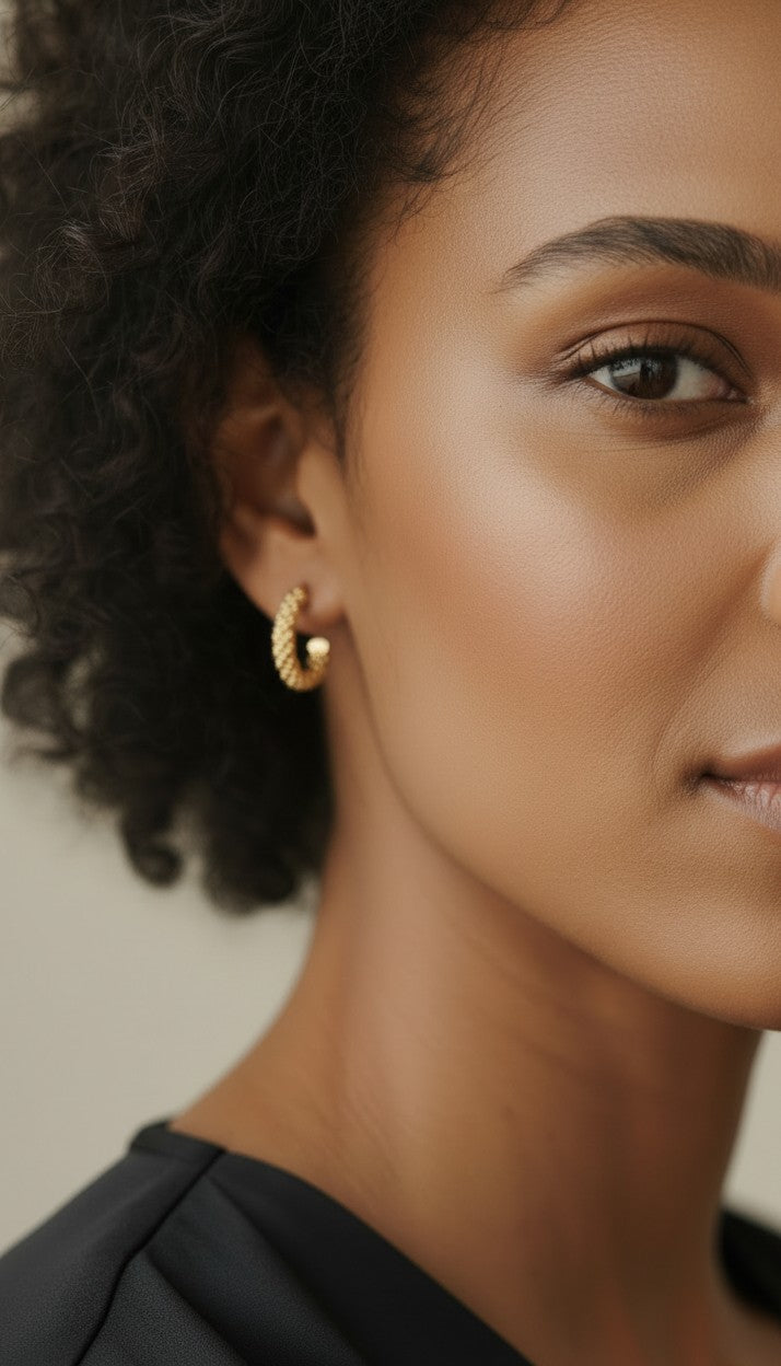 18k Gold Filled Cluster Beads Semi Hoop Earrings