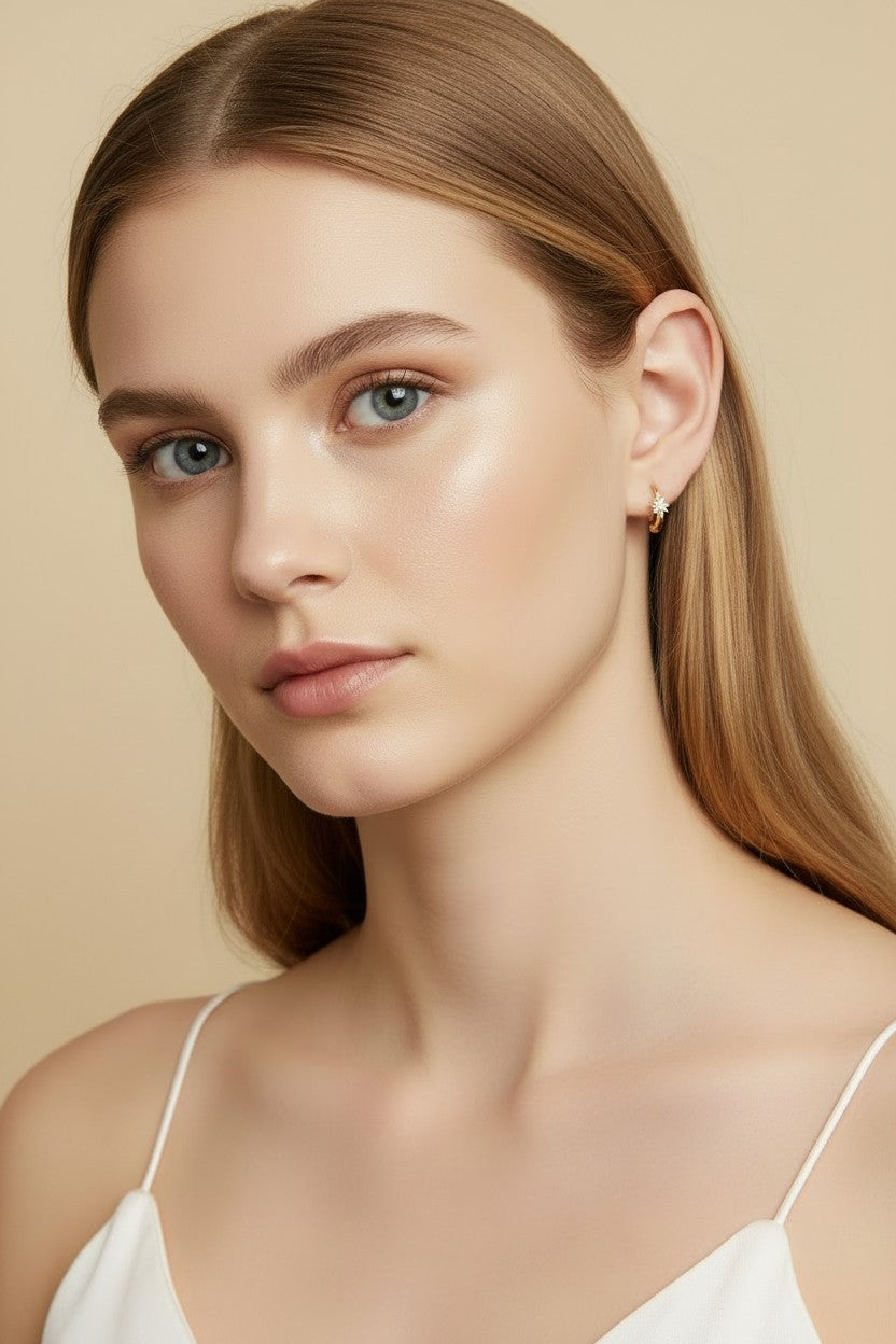 ✨ 18k Gold Filled Starburst Mini Clicker Hoop Earrings — Radiating Texture at the Smallest Scale.