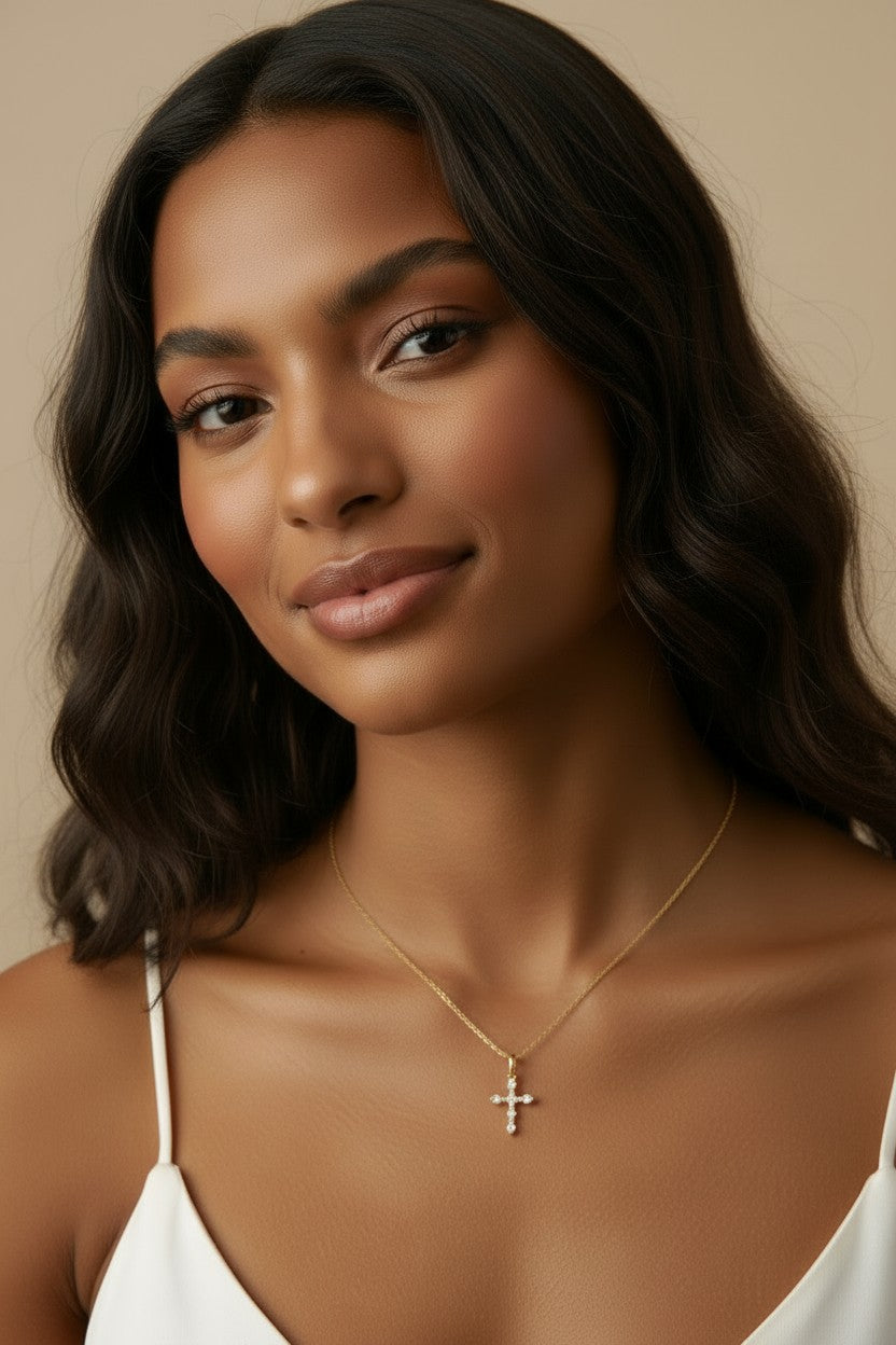 18k Gold Filled CZ Cross Necklace — Worn Close to the Heart, Every Single Day