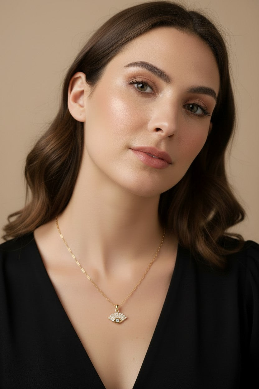 🧿 18k Gold Filled CZ Evil Eye Pendant — Protection, Detailed in Gold. Worn Close Always.