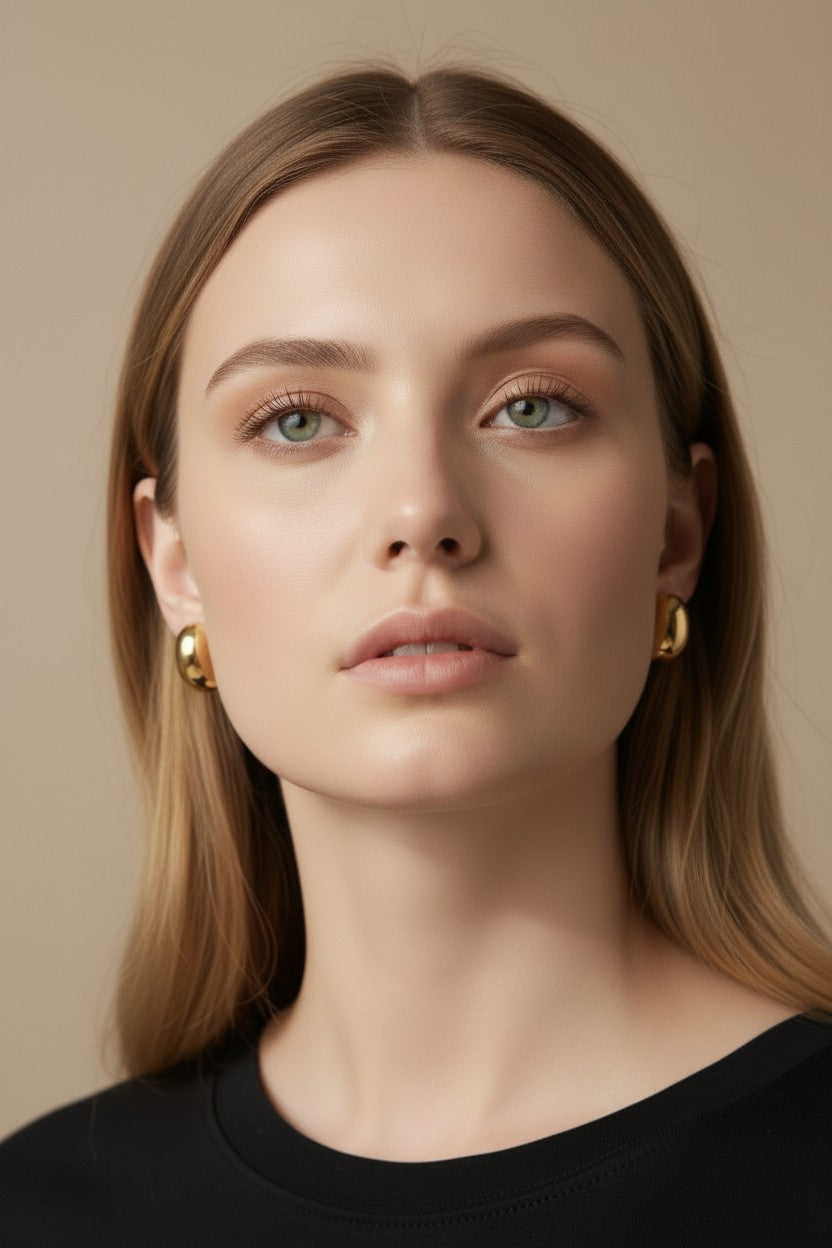 Dome Earrings for Women - Medium Size Statement Hoops | Hypoallergenic Daily Wear Jewelry