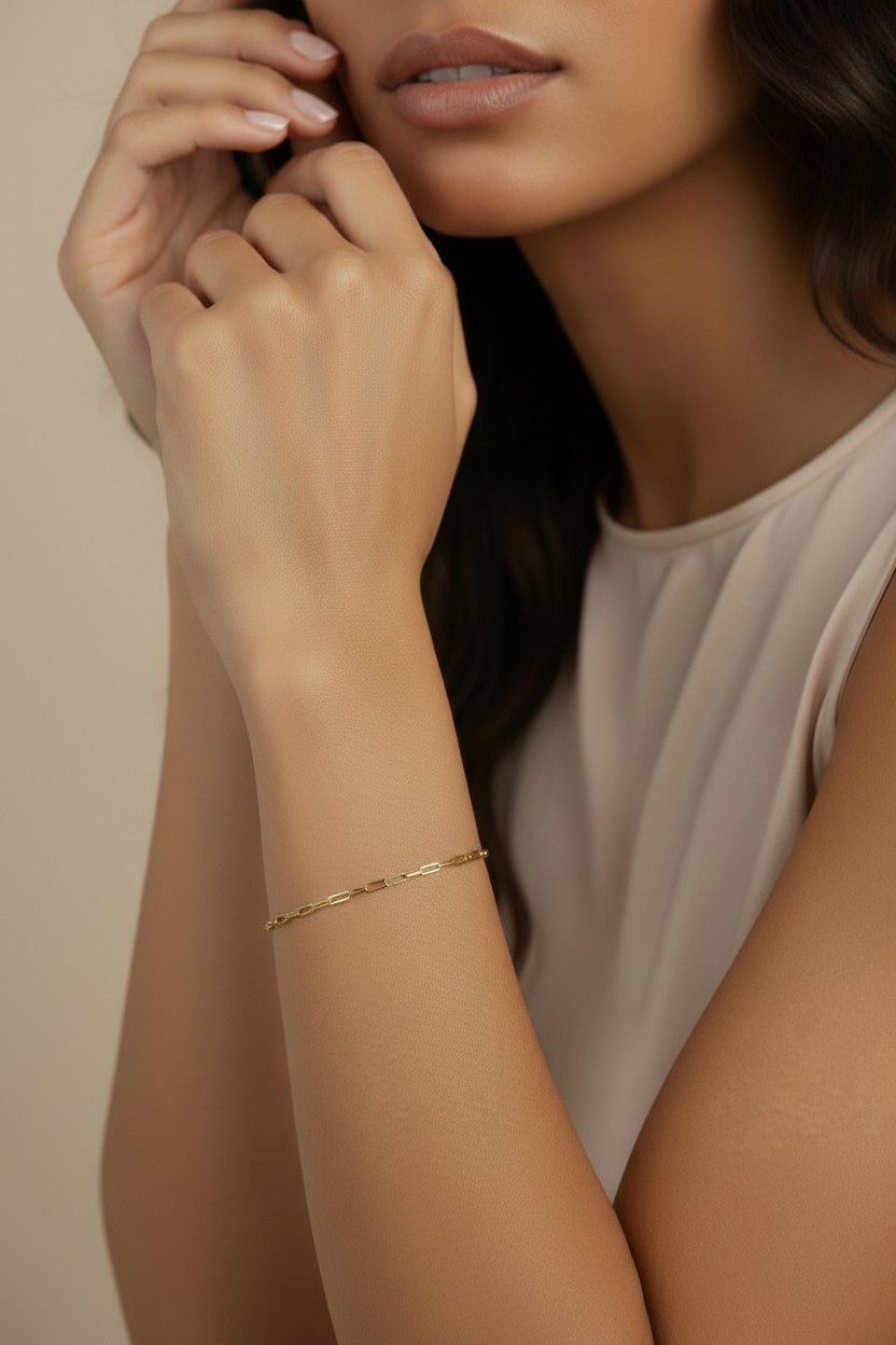 18K Gold Filled Mini Paperclip Chain Bracelet