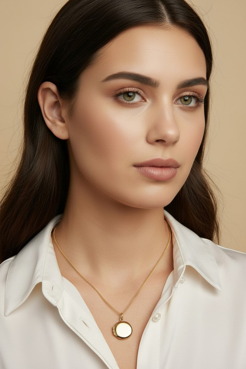 18k Gold Filled Round Locket Necklace
