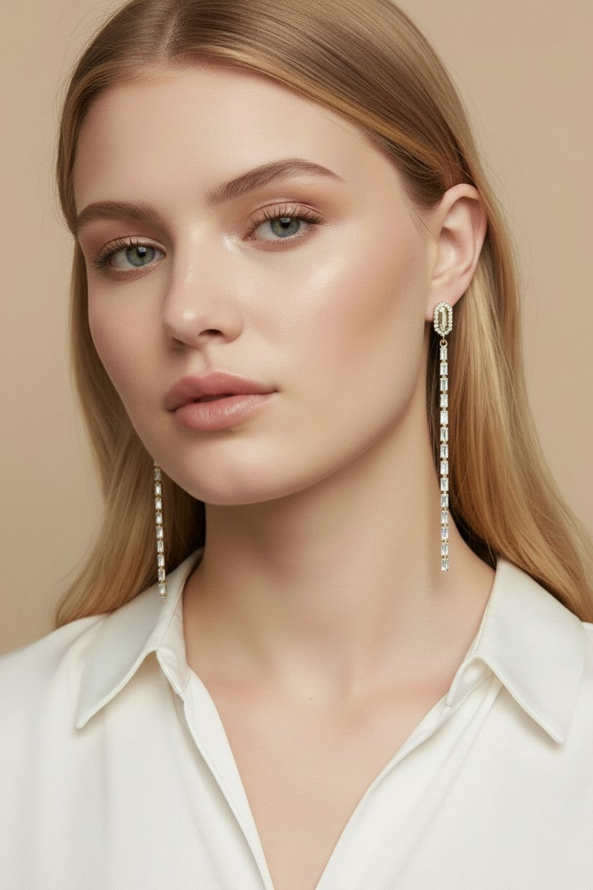 18k Gold Filled Baguette CZ Long Drop Earrings — Three Inches of Pure, Unforgettable Sparkle