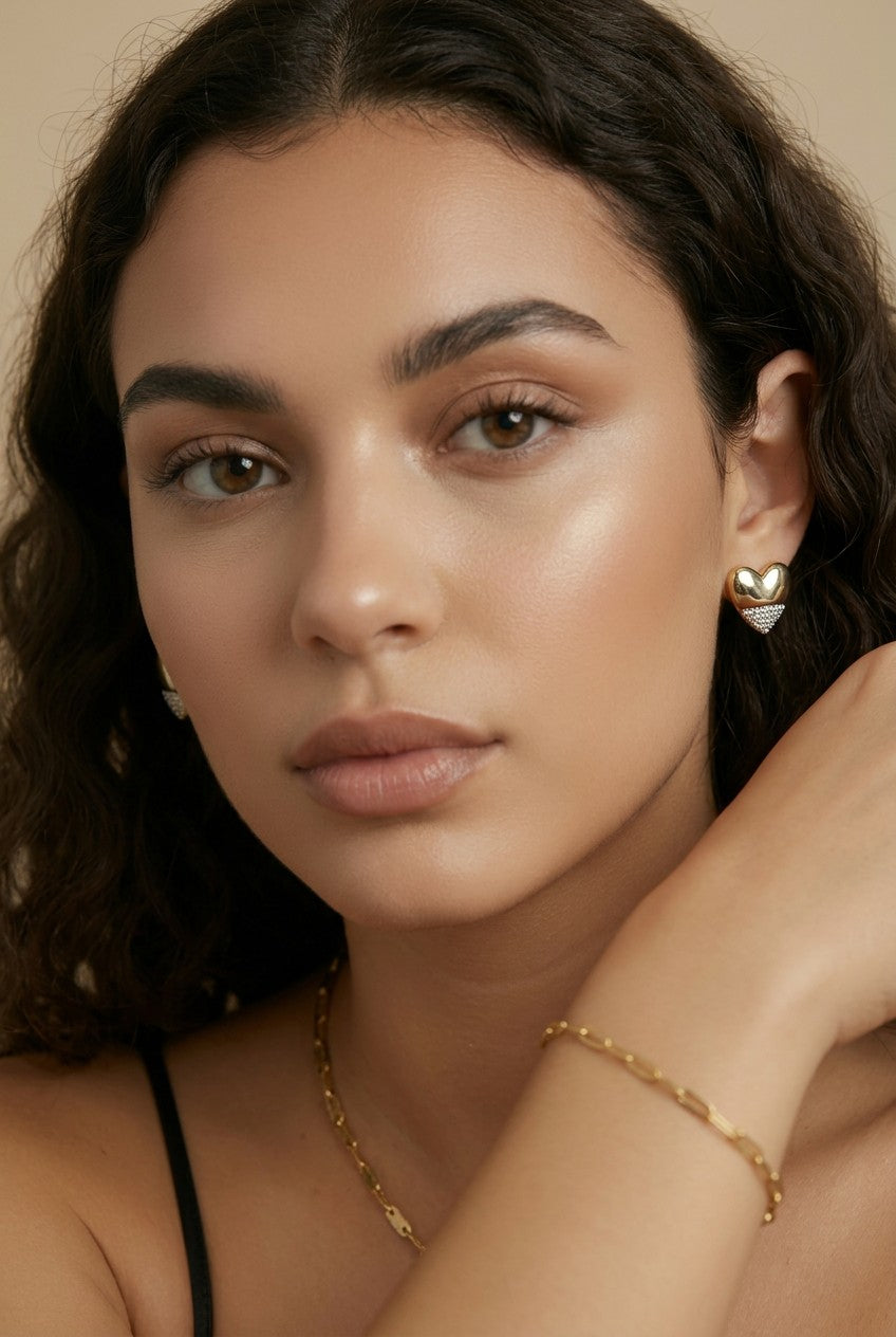 18k Gold Filled Heart Stud Earrings with CZ | A Collection of Love