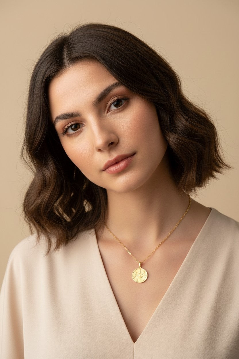 18K Gold Filled Evil Eye Protection Pendant - PROTECT Good Luck Charm Jewelry for Women