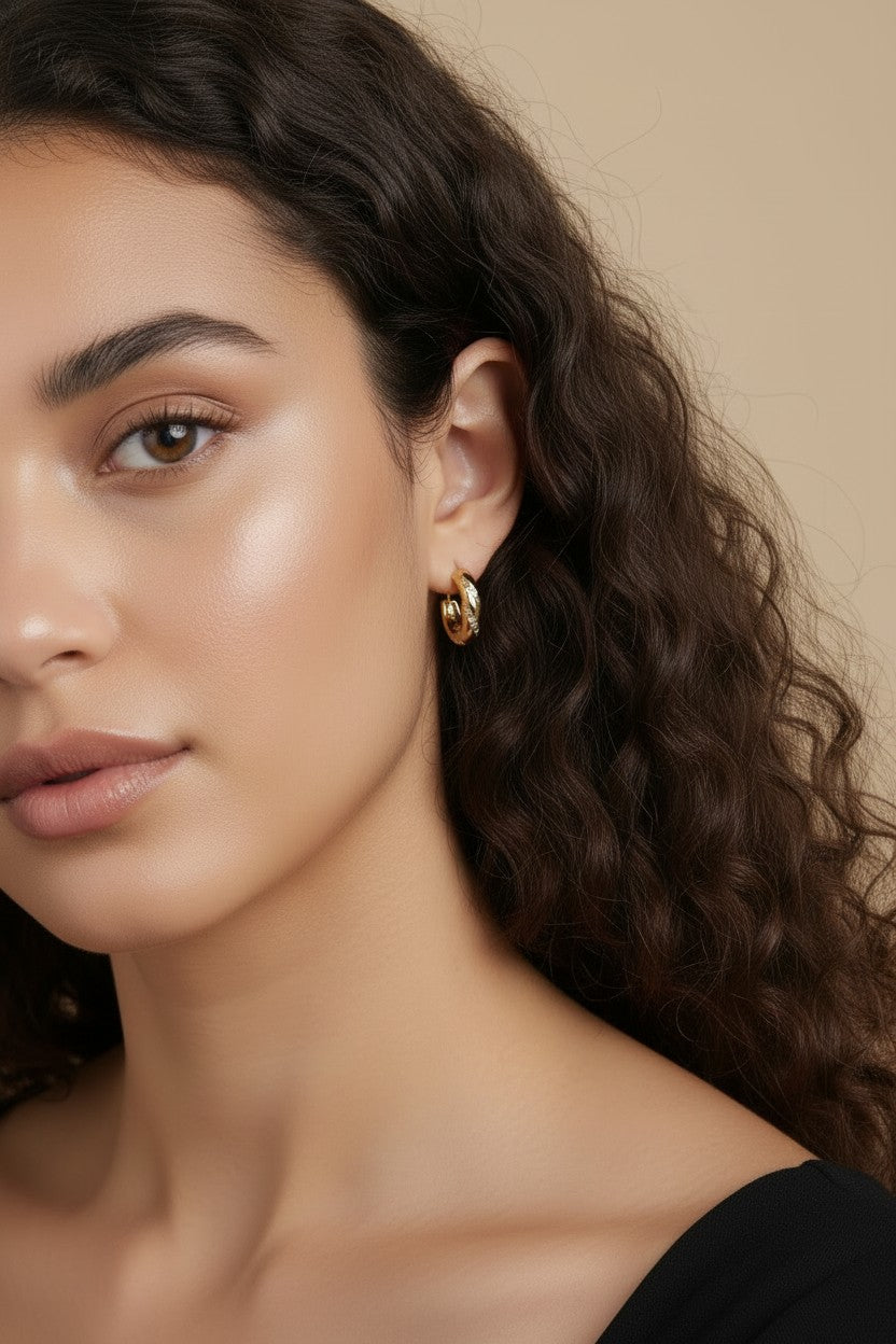 18k Gold Filled CZ Ribbon Detail C-Hoop Earrings