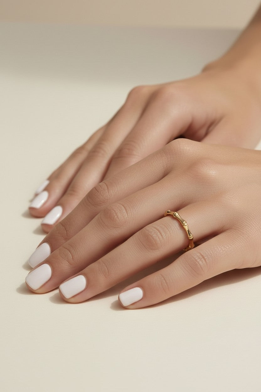 Bamboo Band Ring - Nature Inspired Textured Ring for Women | Unique Statement Ring | Hypoallergenic Waterproof Jewelry