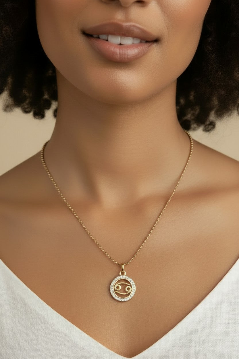 ♋ 18k Gold Filled Mini Cancer Zodiac Pendant — The Moon's Sign. CZ-Edged. Worn With Feeling.