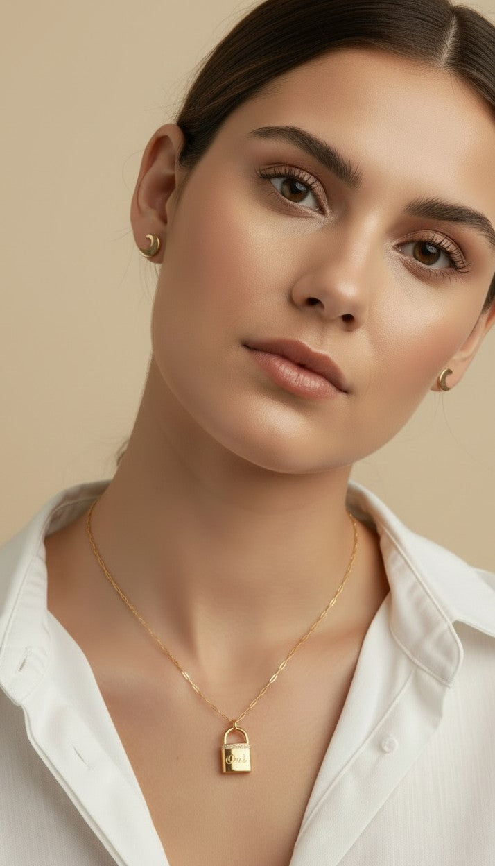 🔐 18k Gold Filled "Oui" Love Lock Pendant — Paris on the Neckline. Love, Locked. Always.