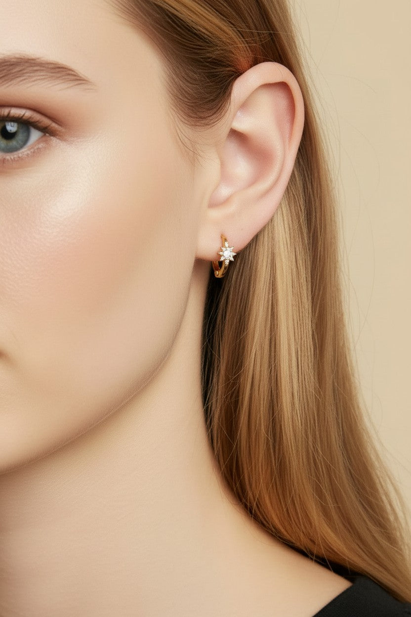 ✨ 18k Gold Filled Starburst Mini Clicker Hoop Earrings — Radiating Texture at the Smallest Scale.