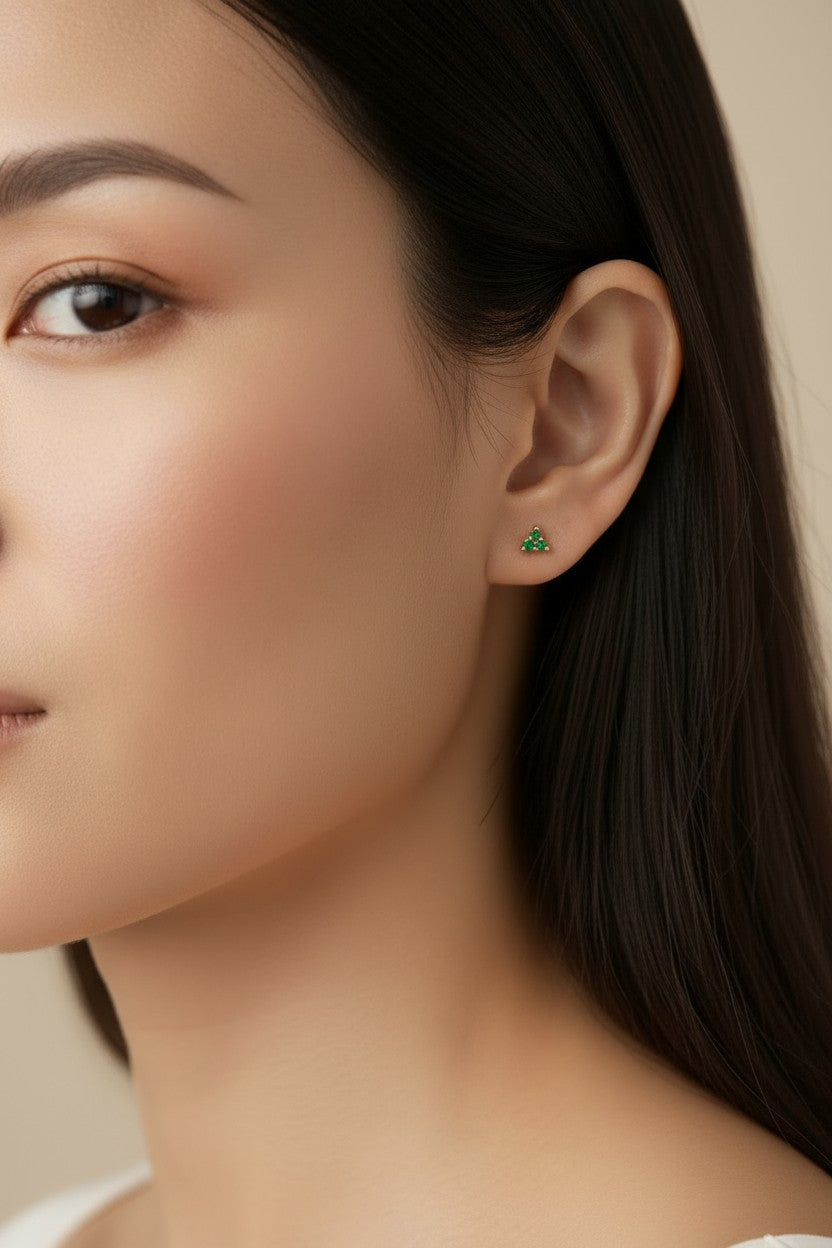 ✨ 18k Gold Filled Triple Stone Triangle Stud Earrings — Three Stones. One Shape. Two Personalities.