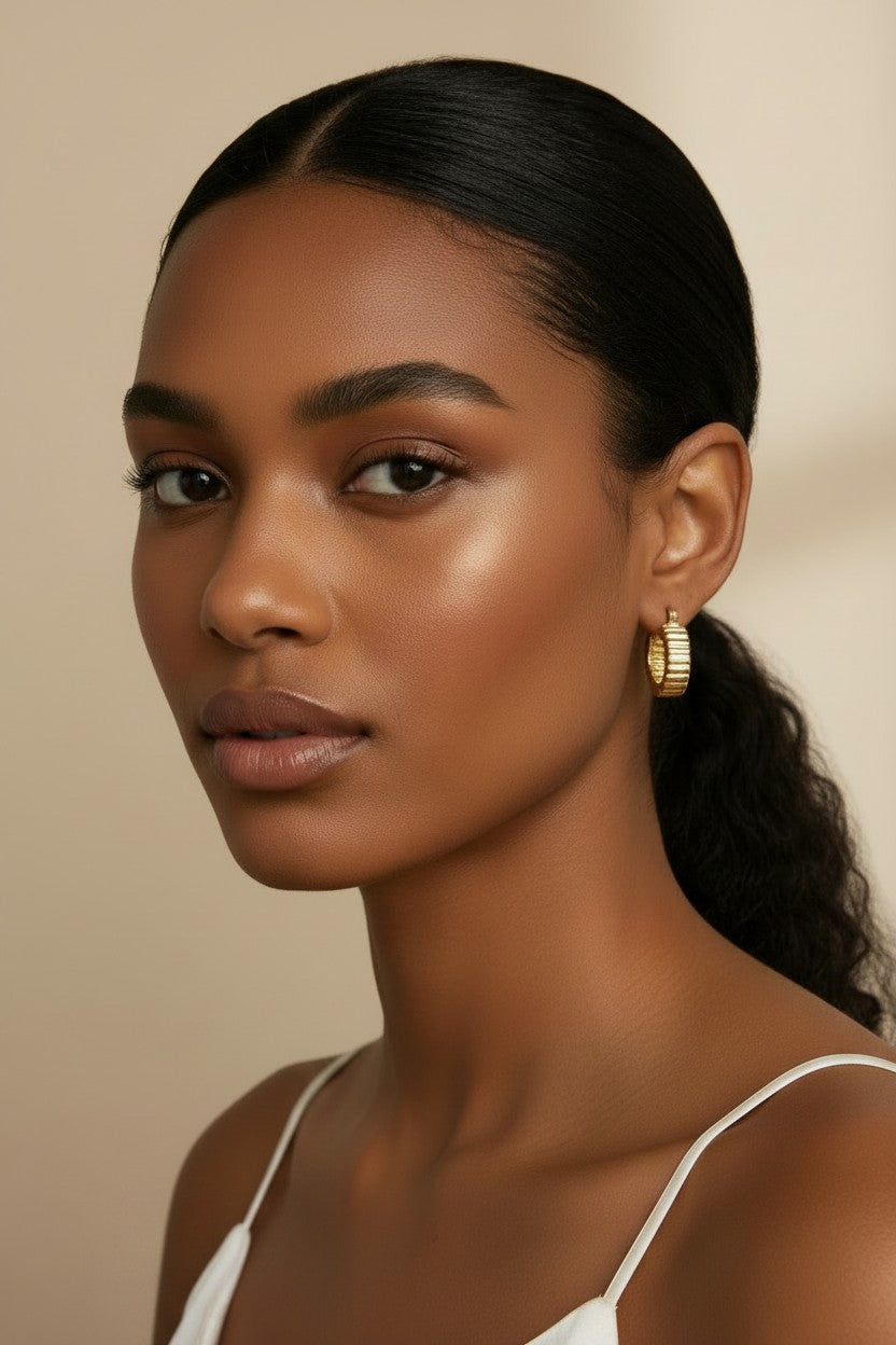 ✨ 18k Gold Filled Ridged Hoop Earrings — Horizontal Texture. Architectural Edge. The Hoop With Character.