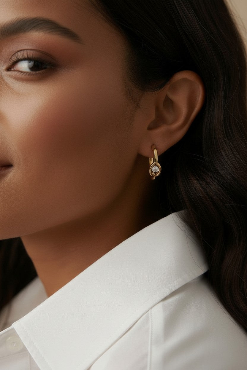 18k Gold Filled CZ Eye C- Hoop Earrings