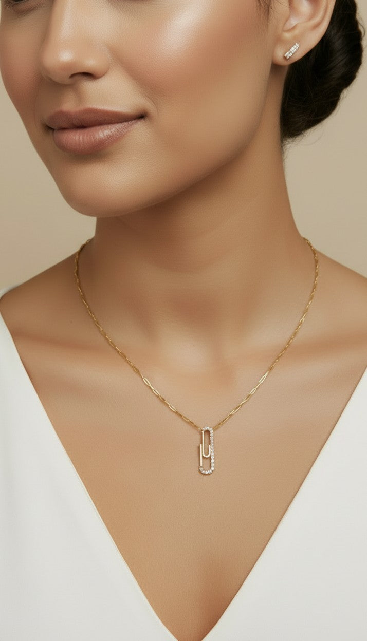 ✨ 18k Gold Filled CZ Paperclip Pendant — The Familiar Form. One Side Sparkling. Entirely Unexpected