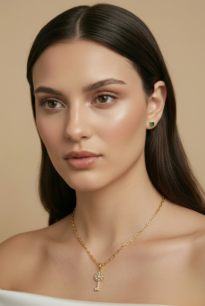 🗝️ 18k Gold Filled Pavé CZ Key Charm — Unlock What's Next. In Continuous Crystal Light.