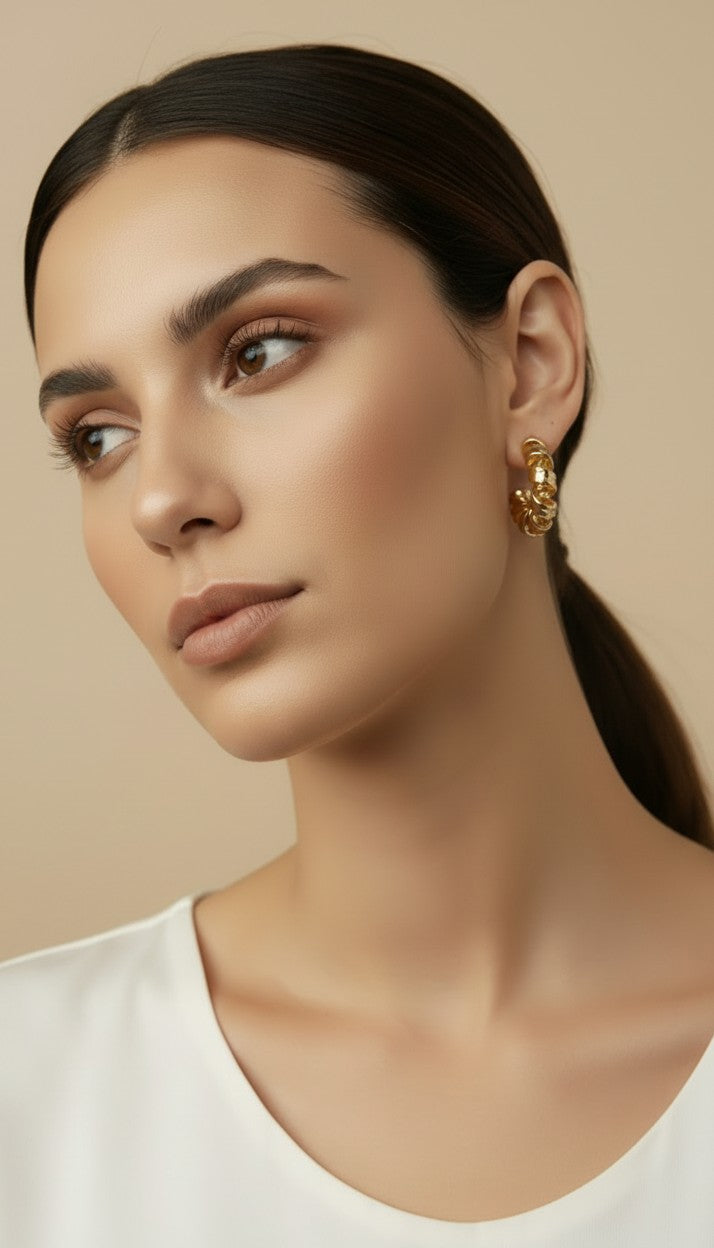 18k Gold Filled Curly Twisted C-Hoop Earrings — Bold Width. Rope Texture. The Arc That Commands the Ear