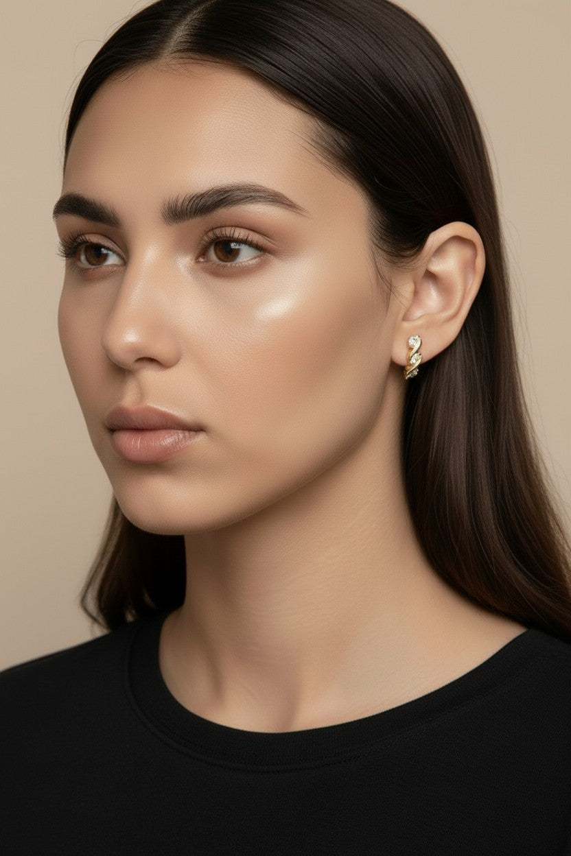 Triple CZ Stud Earrings 18K Gold Filled - 15mm Sparkly Cubic Zirconia Studs
