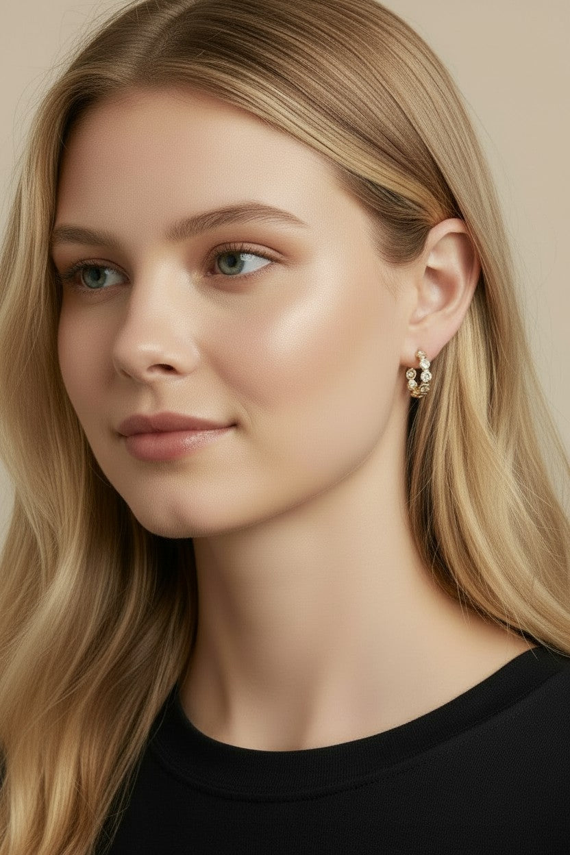 Bezel CZ C- Hoop Earrings