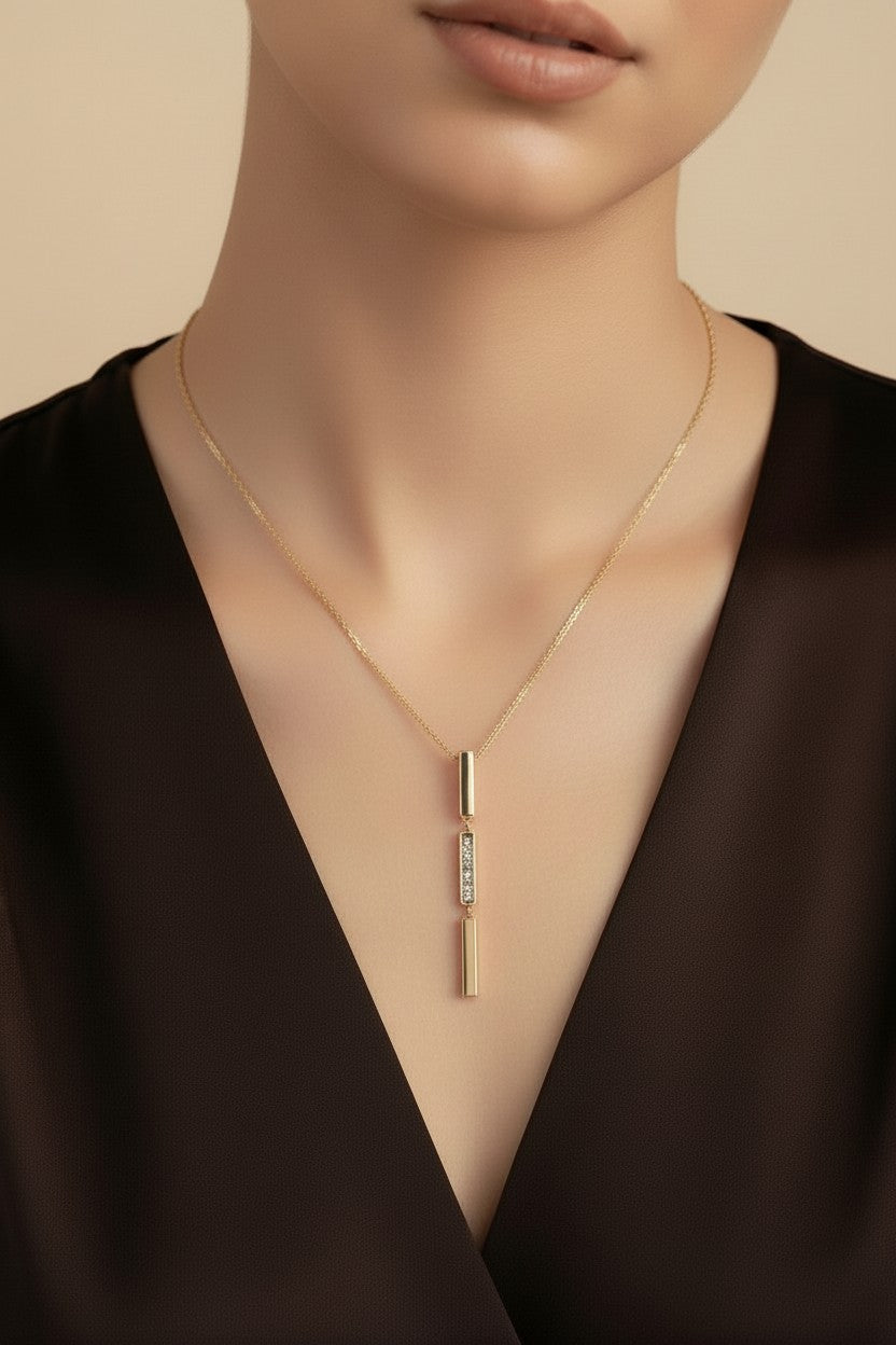 18k Gold Filled Triple Bar Drop Necklace