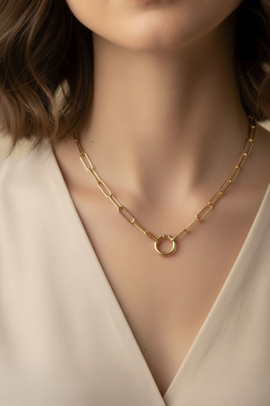 Paperclip Chain Necklace with Carabiner Clasp - Charm Ready Chain