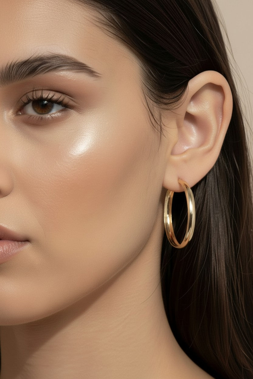 40mm Hollow Continuous Hoop Earrings for Women - Lightweight Statement Hoops, Hypoallergenic & Waterproof