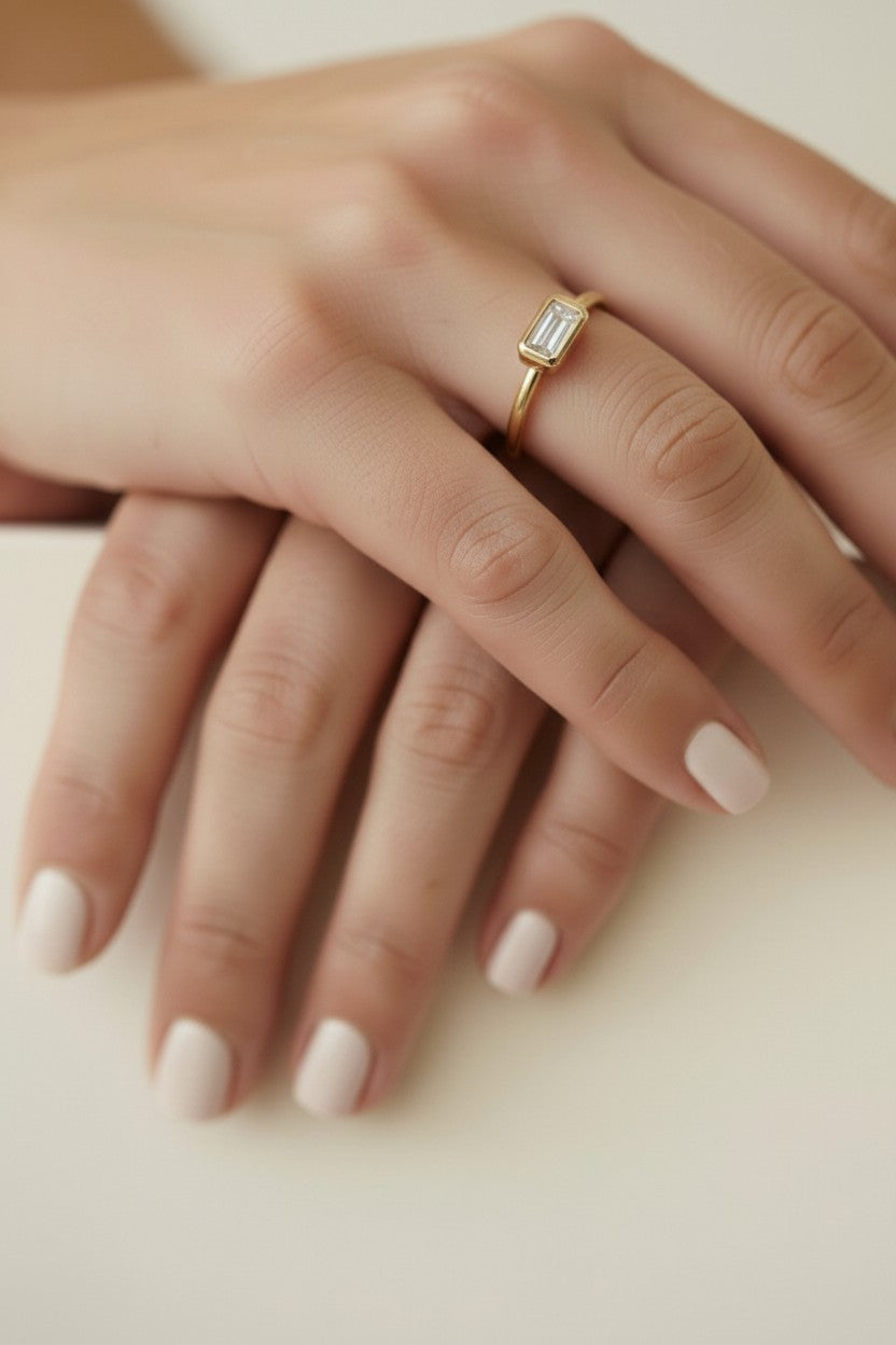 Dainty Rectangle Ring | Minimalist Solitaire CZ Ring | Delicate Stacking Ring | Gift for Her