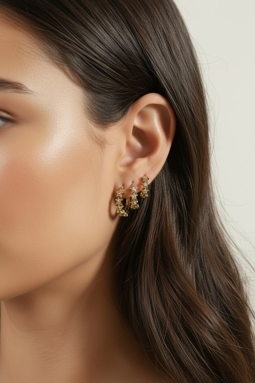 CZ Stars Hoop Earrings for Women - Star Clicker Hoops