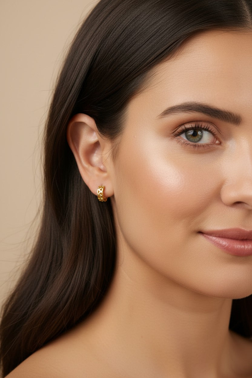💛 18k Gold Filled Double Heart Huggie Hoop Earrings — Love, Cut Right Through the Gold. Three Sizes.