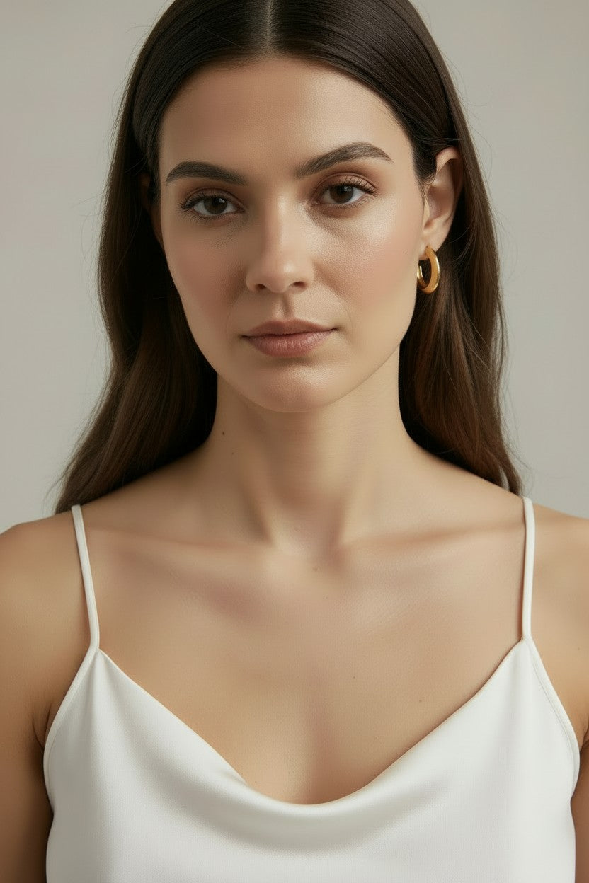 ✨ 18k Gold Filled 23mm Faceted Semi-Hoop Earrings — Every Angle Polished. The Bold Version.