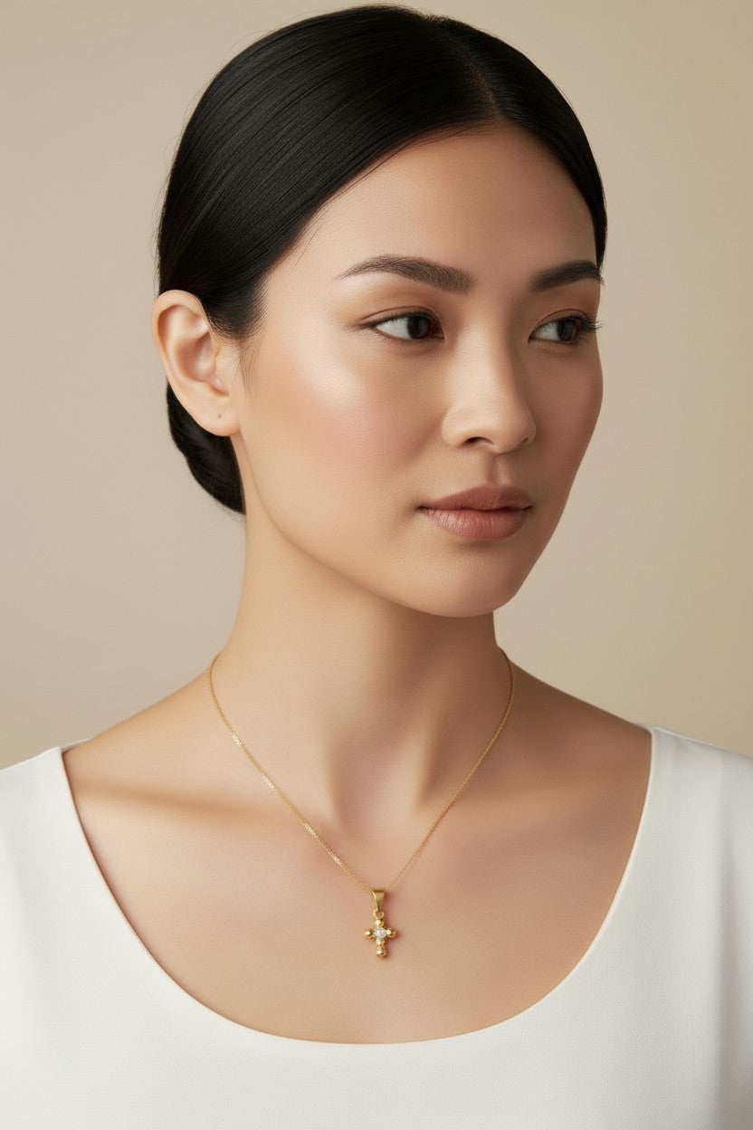 18k Gold Filled Mini Bead Cross Charm