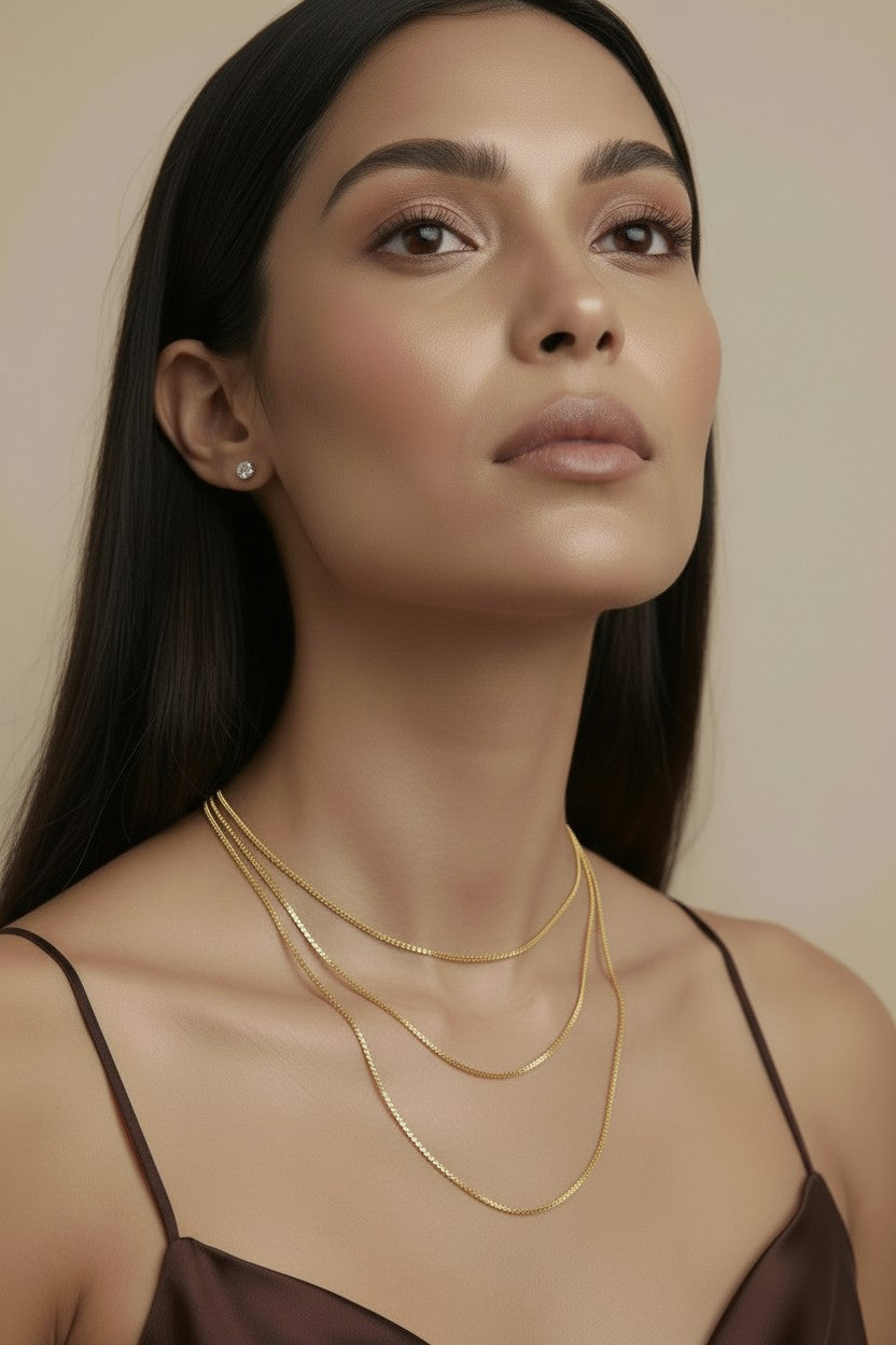 Box Chain Necklace for Women - 1mm Delicate Gold Chain