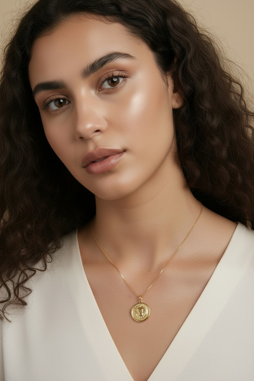 🦁 18k Gold Filled Embossed Lion Medallion Charm — The King, in Relief, in Gold. Worn Close.