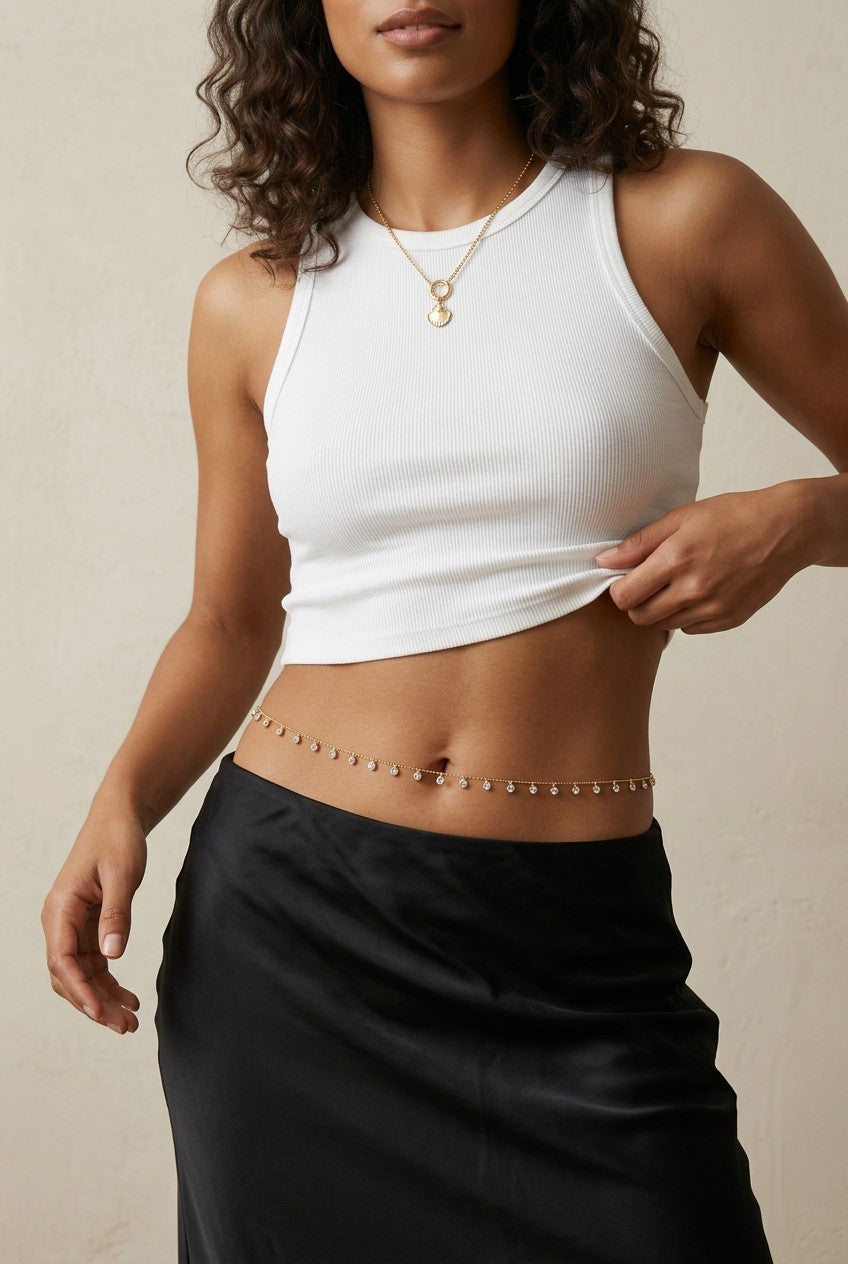 18k Gold Filled CZ Belly Chain | Adjustable Body Jewelry