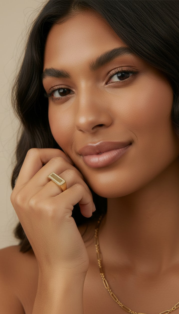 ✨ 18k Gold Filled CZ Flat Top Ring — Architectural Precision. Surface Sparkle. The Statement Ring Done Right.