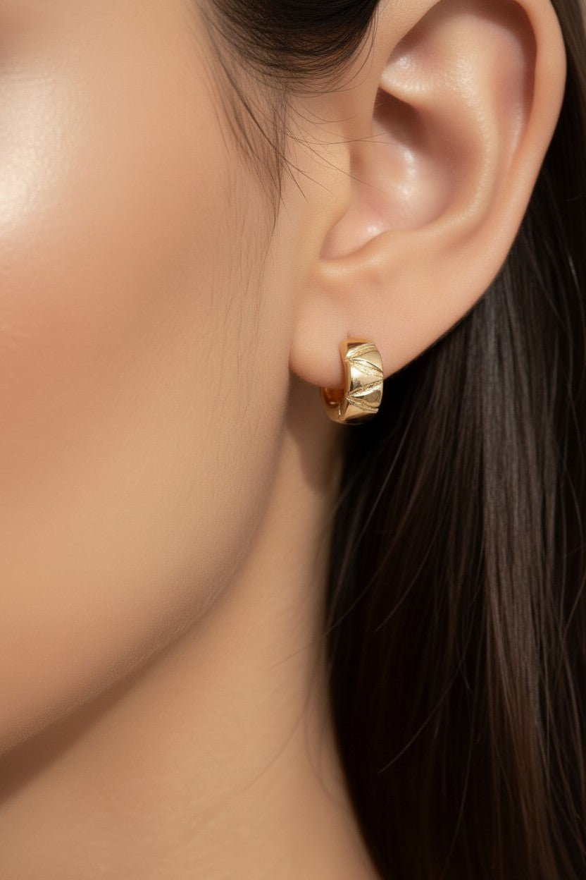 Mini Chunky Hoop Earrings - Diamond Cut Small Hoops for Women