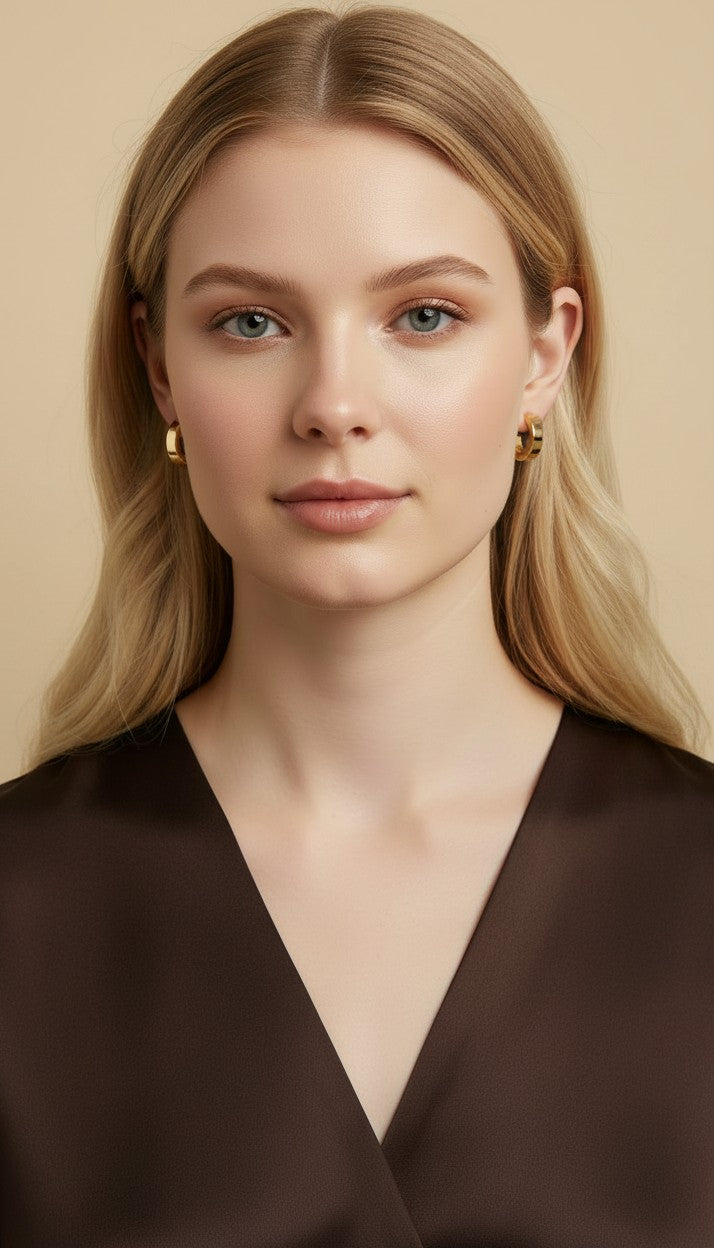 ✨ 18k Gold Filled Flat Wide C-Hoop Earrings — Clean Shape. Warm Gold. The Hoop That Does It All