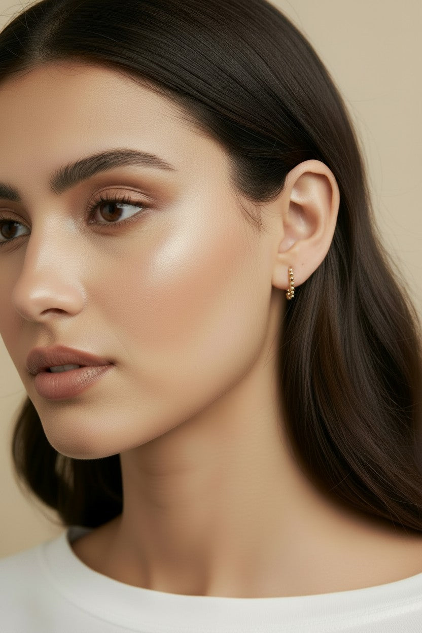 ✨ 18k Gold Filled Beaded Rectangle Clicker Earrings — Granulated Edges. Geometric Form. The Detail That Commands Attention