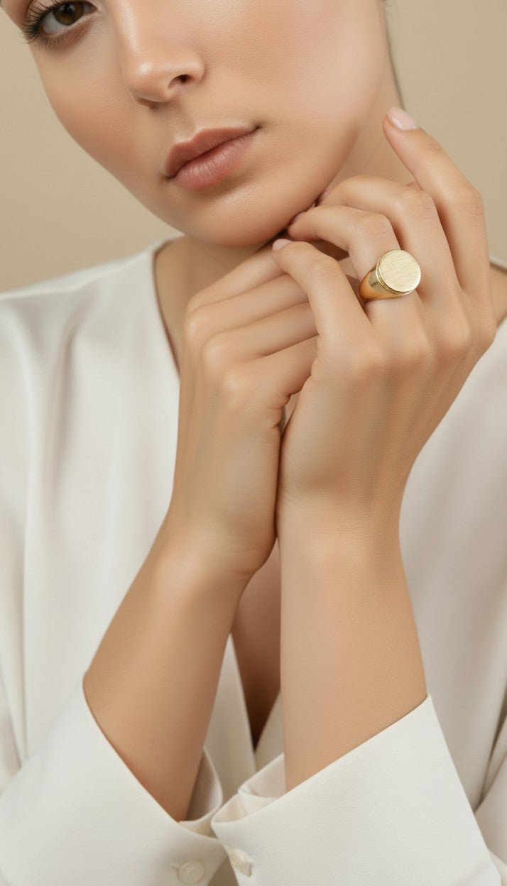 ✨ 18k Gold Filled Brushed Dome Ring with CZ Edge — Matte Center. Sparkling Rim. The Ring That Does Both.