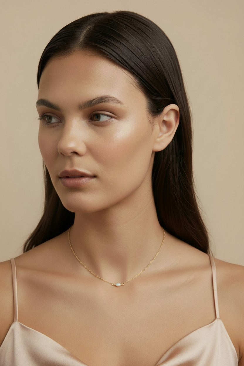 Gold Vermeil Opal Necklace - Dainty Minimalist Choker for Women