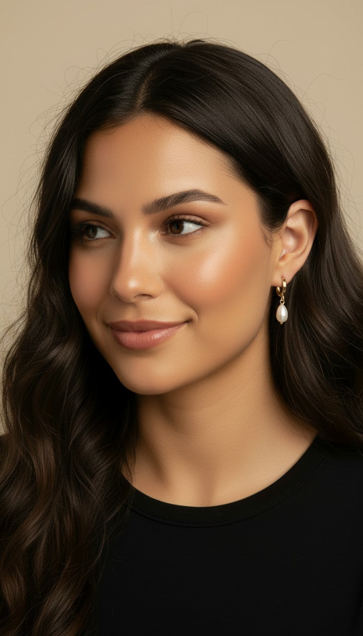 🤍 18k Gold Filled Drop Baroque Pearl Clicker Hoop Earrings — The Hoop, the Drop, the Most Elegant Combination at the Ear.