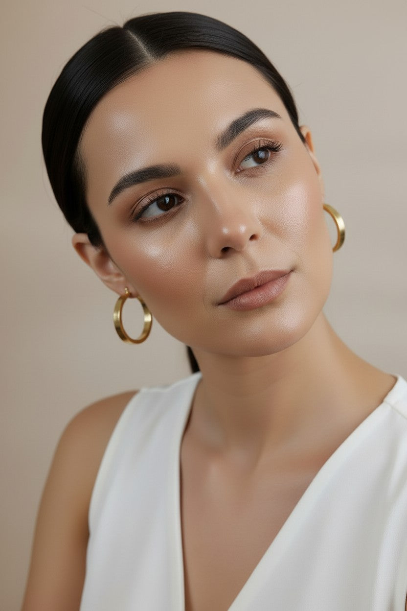 18K Gold Filled 35mm Flat Hoop With Scalloped Side Detail